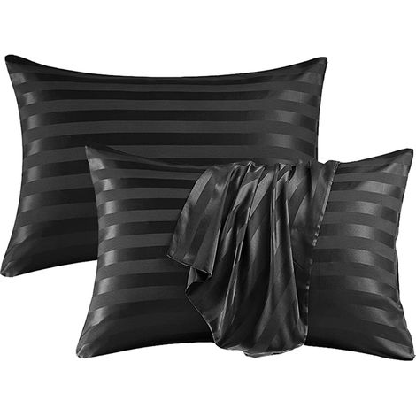 Taie d'oreiller en imitation soie douce, respirante et lisse des deux côtés, lot de 2, idéale comme cadeau (1/5)