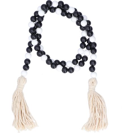 Guirlande de perles en bois noir et blanc avec pompons – décoration pour Noël, la fête nationale et Pâques. (1/5)
