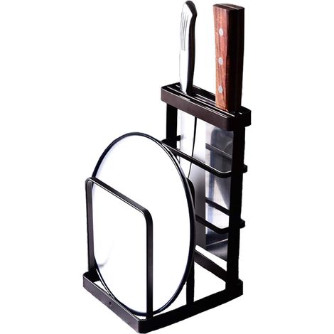Porta tagliere in metallo con blocco portacoltelli, organizer da cucina - Porta teglie da forno - Supporto per pentole, padelle e coperchi - Nero (1/3)