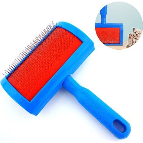Brosse de toilettage Slicker avec manche en silicone, brosse de massage pour chiens et chats, peigne pour animaux, peigne à picots, peigne à aiguilles, peigne à nœuds ouverts, peigne à rangées, brosse (1/4)