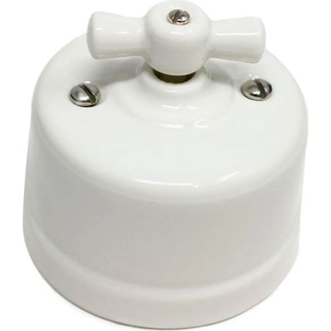 Interruptor Cruzamiento Vintage de Porcelana Blanca  Superficie y Estilo Retro