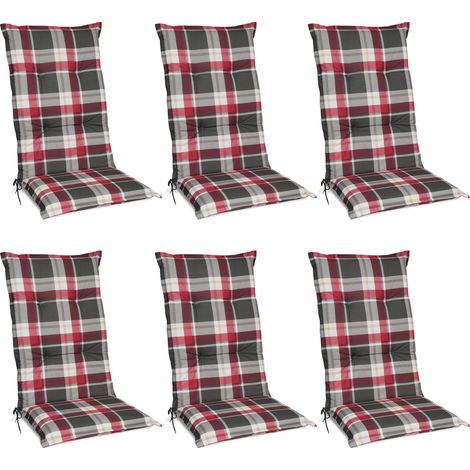 6er Set Hochlehner Auflagen Set 120x50 cm Polster Rot Kariert