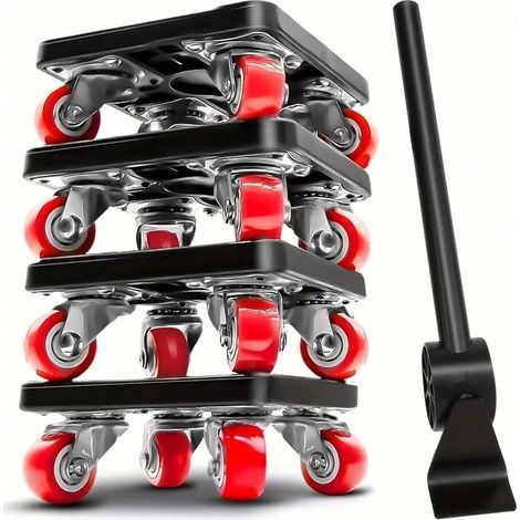 Dispositif de levage de meubles robuste avec 4 glissières et un levier, roues à rotation 360° (1/4)