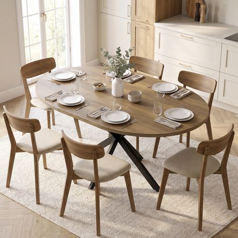 Table à manger extensible ovale pour 4 à 6 personnes, table de cuisine avec rallonge 100-135 cm, effet bois marron