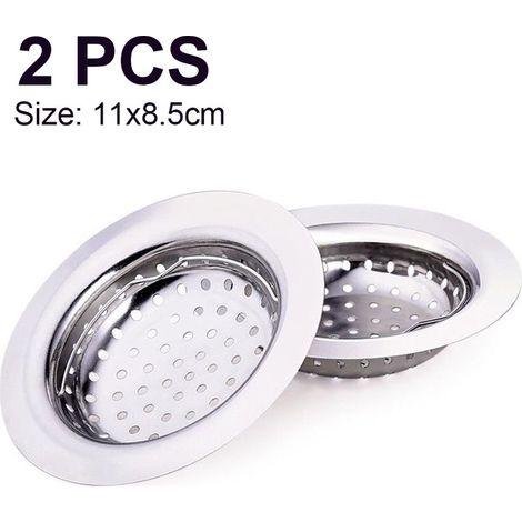Lot de 2 crépines de cuisine avec filtre, récupérateur de déchets, couvercle de bonde de sol et de siphon de sol, compatible avec la plupart des éviers, en acier inoxydable antirouille, L (1/4)