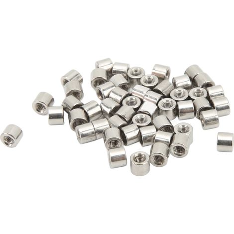 50 pièces écrous de raccordement ronds cylindriques acier inox 304 M3 filetage femelle (1/5)