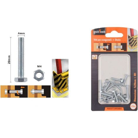 Kaela - Set 16 Pz Vite Viti Per Esterno A Testa Esagonali 4x20 Mm Con Dadi Dado M4 90905 - (1/2)