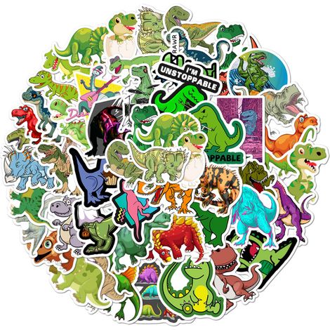 Lot de 50 autocollants dinosaures - Adorables et imperméables, ils conviennent aux enfants, aux adolescents et aux adultes. Idéaux pour décorer ordinateurs portables, gourdes, MacBook, voitures, pare- (1/5)
