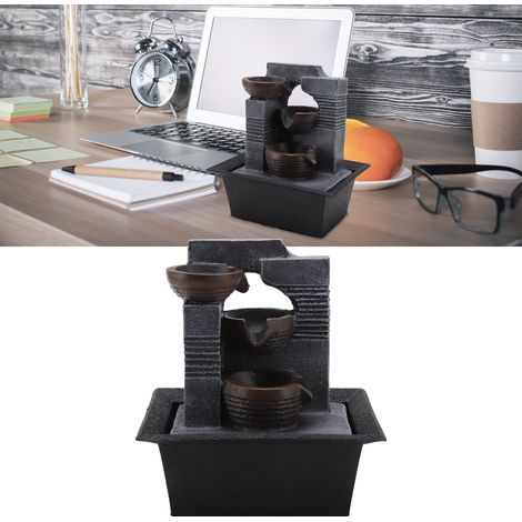 Fontaine de table à 4 niveaux en résine, ornement décoratif avec perles lumineuses colorées, pour bureau ou maison (prise UE 220 V). (1/5)