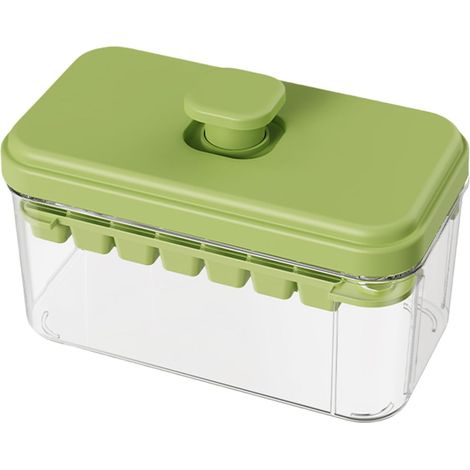 Moule à glaçons avec boîte de rangement et pelle – 32 compartiments, vert olive, conception à bouton-poussoir, lave-vaisselle