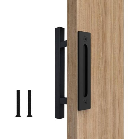 Poignées et boutons de porte de grange noirs de 10 pouces, carrés, en acier massif robuste. (1/5)