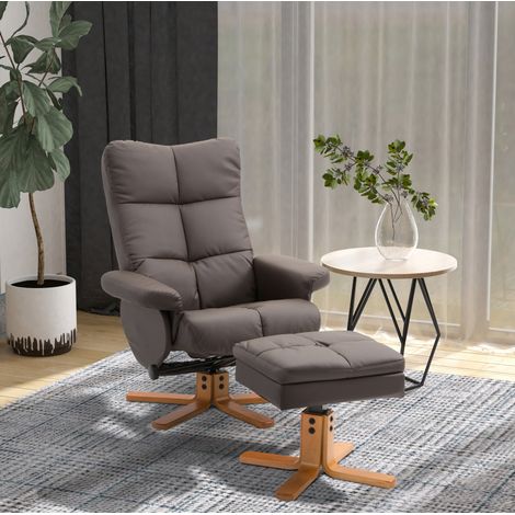 Sillón relax giratorio 360° con reposapiés y arcón, PU, marrón DESVIAE (1/5)
