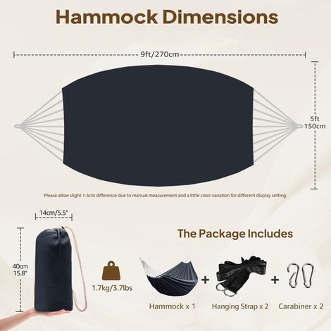Hamac de Jardin Suspendu en Tissu Respirant avec 2 Sangles de Fixation et 2 Mousquetons Grande Capacité de Charge 300 kg pour Extérieur Intérieur Camping Terrasse Balcon (1/5)