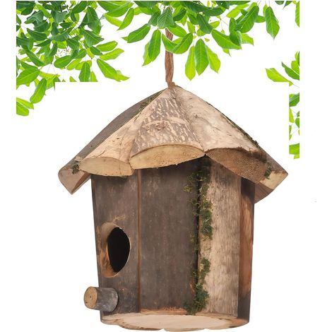 Nid pour oiseaux en bois, naturel maison d'oiseaux en bois, nids d'oiseaux pour jardin extérieur patio nid décoratif (1/4)