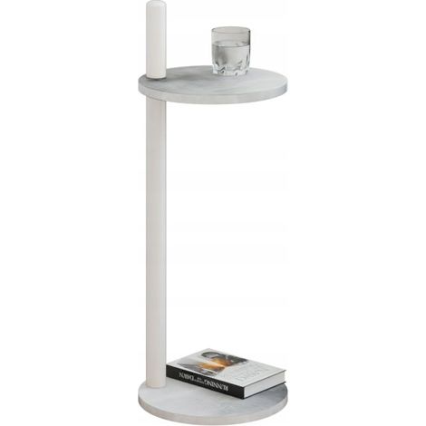 Mesita auxiliar redonda tipo loft con estante, 30x30x80 cm, metal blanco. (1/5)