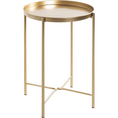 Table d'appoint, Table de salon ronde en métal coloris doré - diamètre 39 x hauteur 50 cm (1/4)