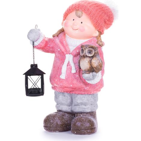 Weihnachtsfigur MagicHome, Mädchen mit Laterne und Eule, Keramik, 28x18,5x39,5 cm (1/2)