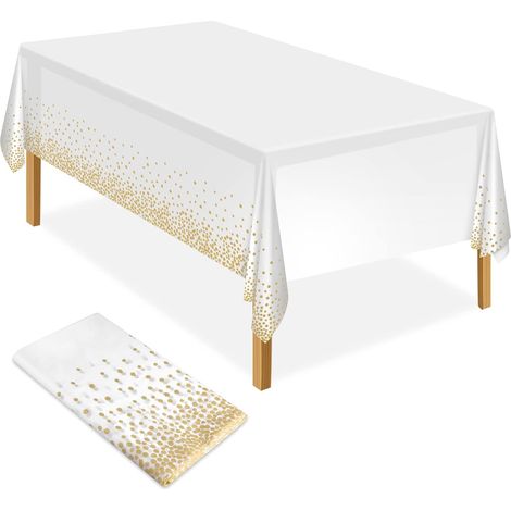 Nappe de table blanche et dorée en plastique 137 x 274 cm (1/5)