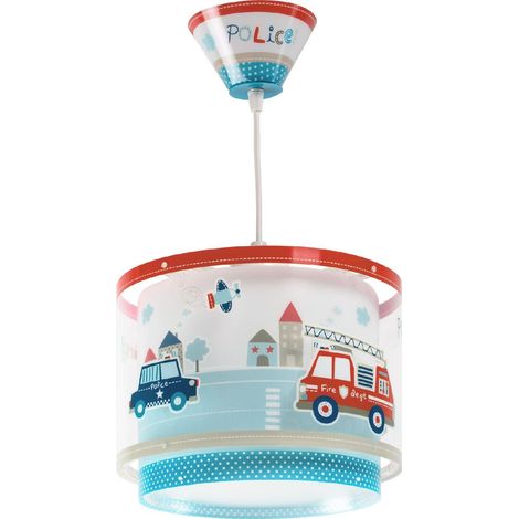 Lustre Chambre Lampe Suspension Plafonnier Pour Enfants, Police et Pompiers, Brille dans la Nuit, Blanc, 60612M, E27 (1/5)