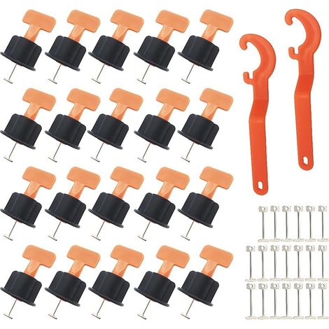 Kit de Croisillon Carrelage Autonivelant, 20 Pcs Système de Nivellement Leveller de Carrelage Réutilisable, avec 2 Pcs Clé Spéciale and 20 pcs aiguille en acier (1/5)