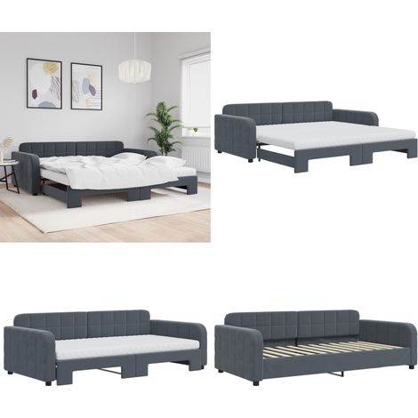 vidaXL Tagesbett Ausziehbar mit Matratzen Dunkelgrau 100x200 cm Samt (1/5)