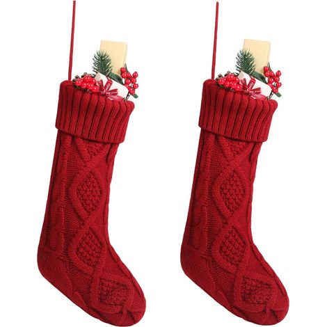 Calcetín Navideño - Tejido En Trenza - Poliéster - Blanco E Marfil - 45 7 Cm - 2 Unidades (1/5)