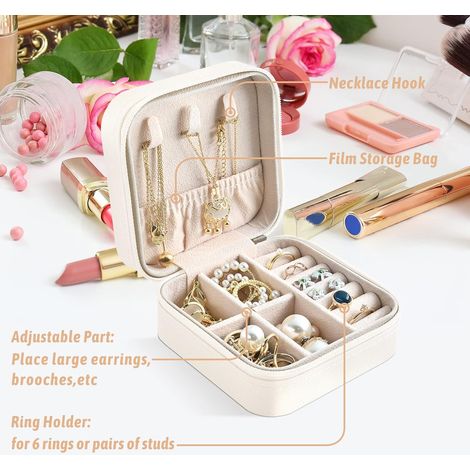 Gebrochenes Weiß) Schmuckkästchen für Damen, Mädchen, Herren, Kinder, kleine Reise-Schmuckschatulle, Schmuck-Aufbewahrungsbox für Halskette, Ohrringe, Armbänder, Schwarz