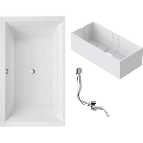 Schulte Badewanne Mare - 190 x 120 cm, Sanitäracryl, Weiß glänzend, Komplettset inkl. Wannenträger und Ab- und Überlaufgarnitur