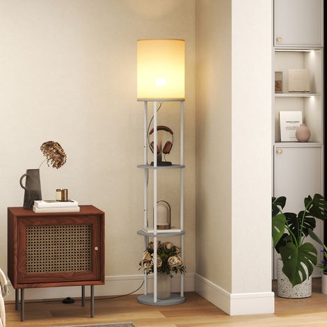 Lampe sur pied Gris avec étagères à 3 températures de couleur Télécommande pour salon Chambre Bureau