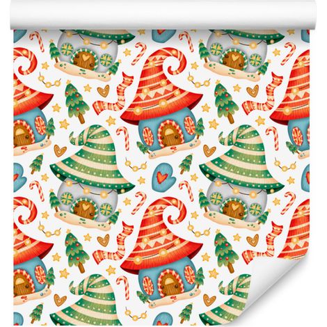 Carta da parati con albero di Natale, bianca e crema, per soggiorno e camera da letto, 50x1000 cm. (1/5)