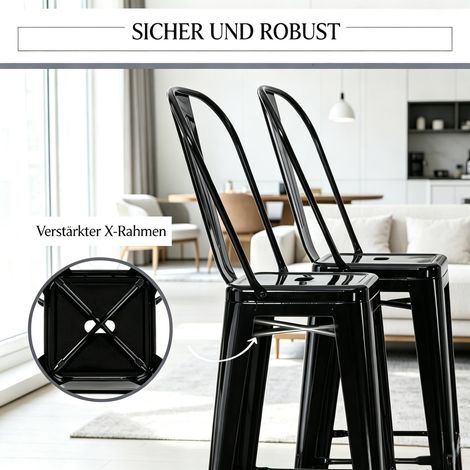 Tabouret empilable, chaise de bar à dossier haut amovible, tabouret de comptoir élégant (lot de 4 chaises) (1/5)