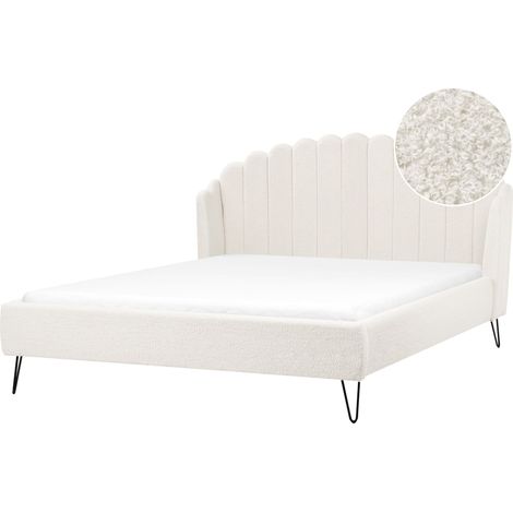 Cama con somier de bouclé patas de metal 180 x 200 cm cabecero blanco crema Ambillou (1/5)