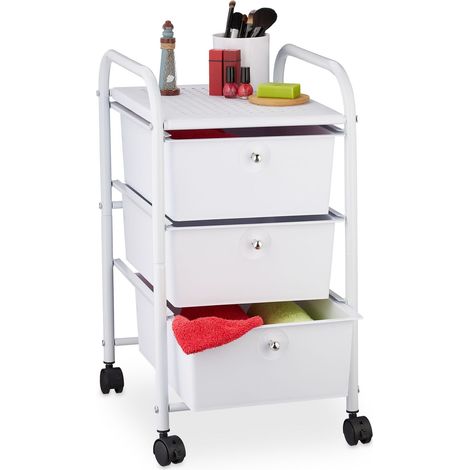 Chariot de rangement mobile 60 x 33 x 39 cm pratique pour cosmétiques et articles de bain en plastique blanc (1/5)