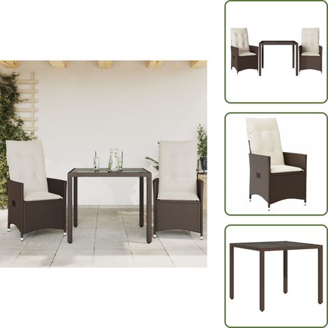 3-tlg. Bistro-Set mit Kissen Braun Poly Rattan - Gartenmöbel - Bistroset - Esstisch - Lounge Sessel - Outdoor Möbel (1/5)
