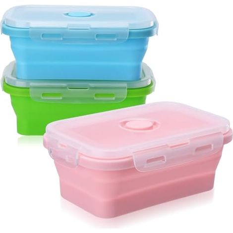 3 Pcs Bote à Lunch en Silicone Pliante, 500ml Bento Lunch Box Micro Ondable Réfrigérateur Congélateur, Boite a Lunchbox Pliables avec Couvercles, Boite Pique Nique Meal Prep Alimentaires (1/5)