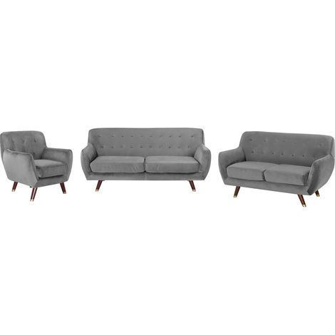 Living Room Set 6 Seater BODO Velvet Grey