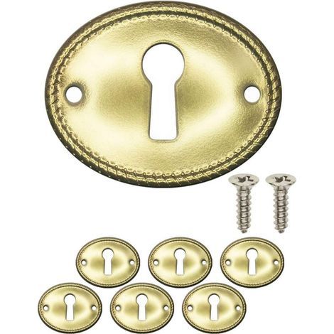 Ein Set mit 6 antiken Schlüsselschildern, Schlossrosetten, Vintage-Design, Messing, 35 x 27 mm, oval, Gold (1/5)