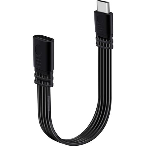 Câble Extension USB C Plate Rallonge USB C Male Femelle Plate 480 Mbit/s100W 12V 5A Cable USB C Male Male Court pour Portable Smartphone Tablette Appareil (Droit, 10 cm) (1/5)
