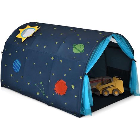 COSTWAY Carpa para Cama de los Niños, Casita con Doble Cortina y Bolsa de Transporte, Carpa Túnel 144 x 102 x 82 cm (Azul) (1/5)