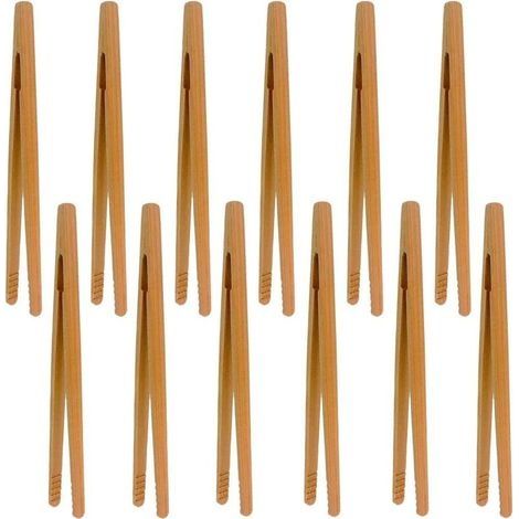 Pinces en Bambou,12 Pcs Pinces de cuisine en bambou Pince grille-pain Pince à toasts Pinces à pain de bois,Pour Barbecue,Buffet,Pain,Steak