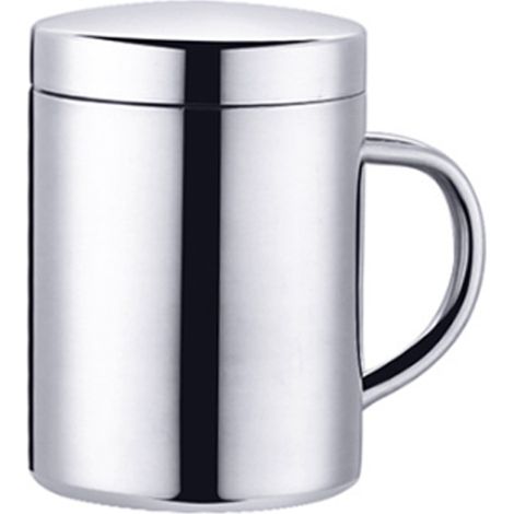 Tasse À Café En Acier Inoxydable - Double Paroi - Avec Couvercle Et Poignée - Pour Camping Voyage Bureau - 1 Pièce (1/5)