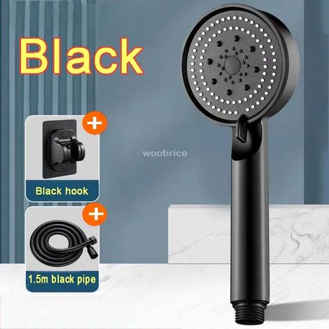 (Ensemble noir) Salle de bain complète pour douche, pommeau de douche haute pression, pommeau de douche turbo, 5 moules, accessoires de salle de bain (1/5)