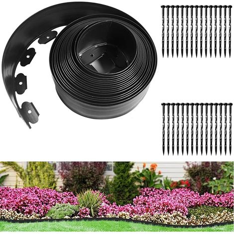 Bordure de Jardin Flexible, Bordure Jardin Exterieur Hauteur 10cm, Bordure de Jardin en Plastique 10 mètres avec 30 Piquets d'ancrage, Garden Edging, Bordure de Tonte (10M (Longueur) x 10CM (Haut)) (1/5)