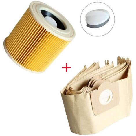 Lot de 5 sacs à poussière et de filtres à cartouche pour aspirateur WD3 Premium, 3.300 M, 3.200, WD3.500 P, 6.959-130. (1/5)