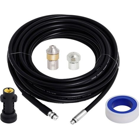 Hochdruckreiniger-Ablaufschlauch-Reinigungsset mit Adapter, flexiblem Schlauchreiniger und drehbarer Düse für Kärcher Hochdruckreiniger, 15 m (1/4)
