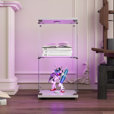 JOOKGBD-Vitrine en Verre LED,Vitrine pour Collection,casiers,Armoire Vitrine Pour Collection avec 1 Porte 2 étagères,verre trempé,Effet miroir,Meuble VITRINES Verre,Blanc