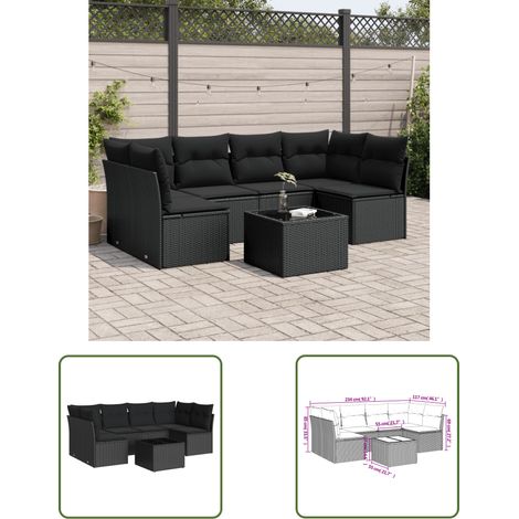 The Living Store Salon de jardin 7 pcs avec coussins noir résine tressée - Ensemble Salon De Jardin - Mobilier De Jardin - Salon De Jardin Design - Meubles De Jardin Résistants - Set Salon De Jardin (1/3)