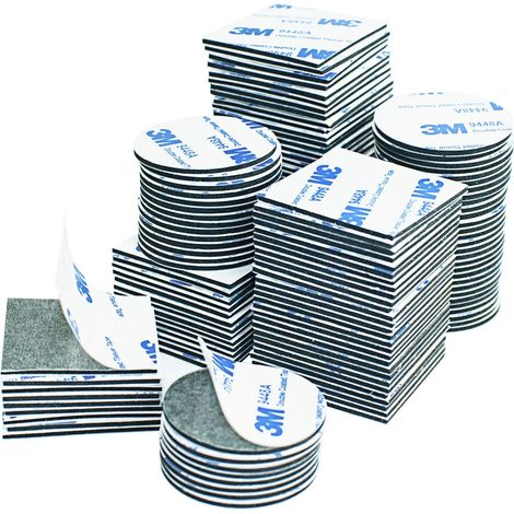ZOLGINAH 130 Pièces Autocollants Double Face, Adhesif Puissant Ruban Mousse, Double Face Extra Fort, Bande de Mousse 65 Pièces Carré 65 Pièces Ronde(Noir) (1/5)