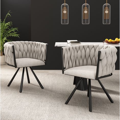 Chaise de salle à manger en lin noir pivotante 360°, rembourrée, structure en métal, lot de 2,59×54×72cm (1/5)