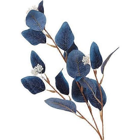 Branche de feuille d'eucalyptus artificielle à 3 fourches, réaliste, réutilisable, fausse plante verte, centre de table, décoration de mariage, accessoires photobleu foncé (1/5)